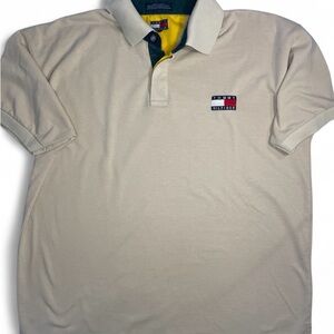 Vintage Tommy Hilfiger Men's Cream/Ivory Polo Shirt